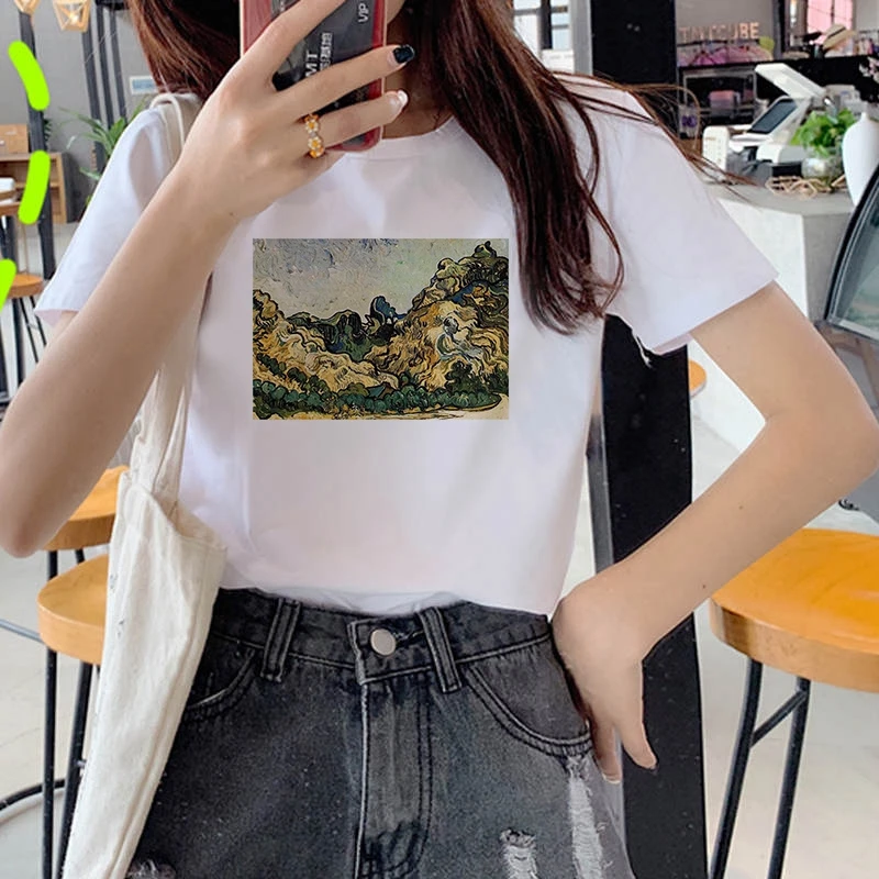 Summer Casual Women T shirts Portrait of Van Gogh Printed Fashion clothing Harajuku Casual Korean Style Tops female Tee