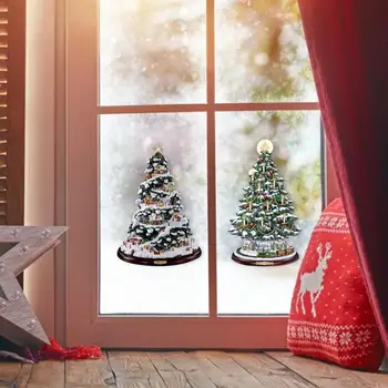 

3D Christmas Tree Window Stickers Village Houses Winter House With Lighting Santa Claus Snowman Creative Wall Stickers For Home