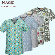 Спецодежда eauty and health, униформа для кормления, спа, uniformFashion, с принтом, топы, v-образный вырез, короткий рукав, топ с двумя большими карманами