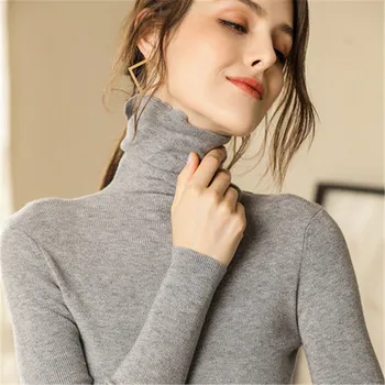 

2020 Long Sleeve Knitted Elastic Sweater Women Turtleneck Sweaters Pullovers Ladies Winter Warm Jumper Soft Clothing Top N1054
