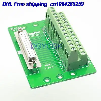

DHL 20pcs DB25 180 degree D-SUB female 25pin port header 2 row Terminal block breakout PCB Board 22db