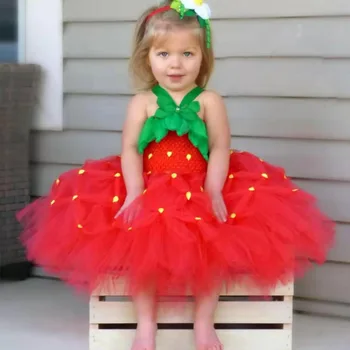 Vestito da neonata alla fragola vestito da principessa in pizzo neonato per bambino vestito da compleanno per 1 ° anno vestito da festa per neonato in Costume di natale