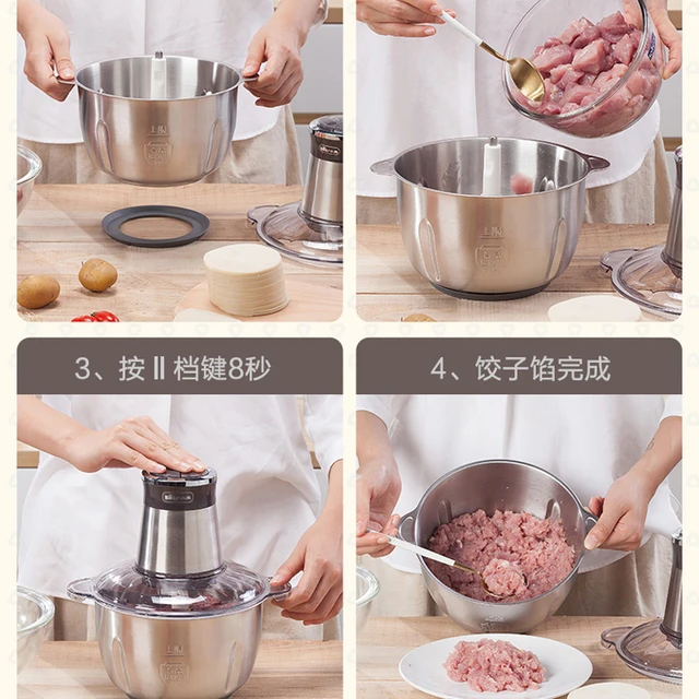 Stainless Steel Electric Chopper Meat Grinder 2.5L Capacity Mincer Food Processor Slicer Multifunction Home Shredders MM60JRJ 2