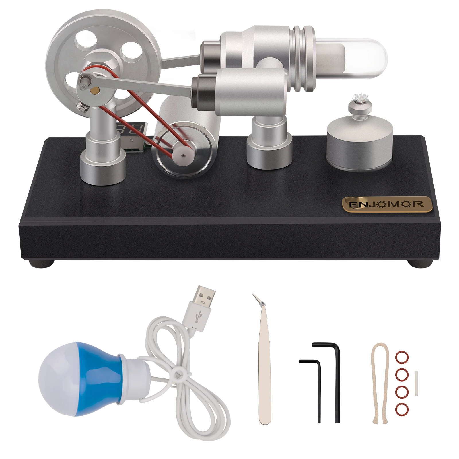

ENJOMOR γ-Type Hot-air Stirling Engine External Combustion Model LED Lights Voltage Digital Display Meter Generator Model Toy
