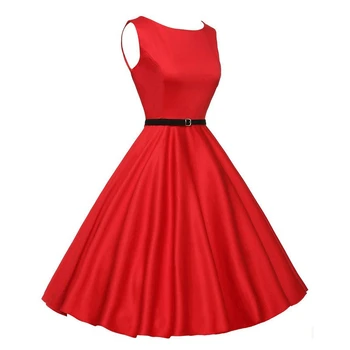 

Women Summer Long Dress Black Red Audrey Hepburn 50s 60s Vintage Dresses Vestidos Plus Size Rockabilly Robe Party Dress