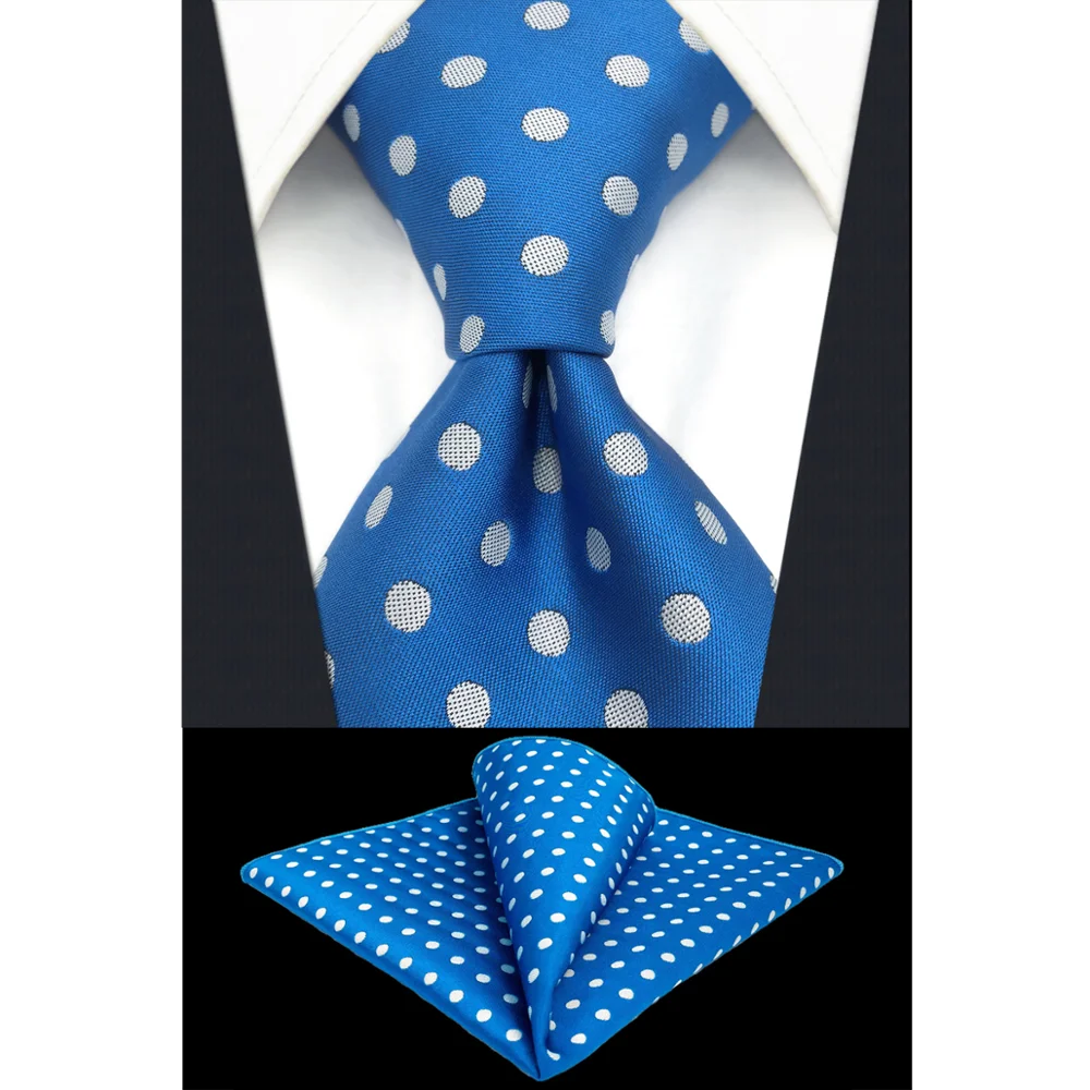 Мужской набор галстуков синий белый в горошек Шелковый Классический Новинка свадебный платок 6" галстуки для мужчин Вечерние