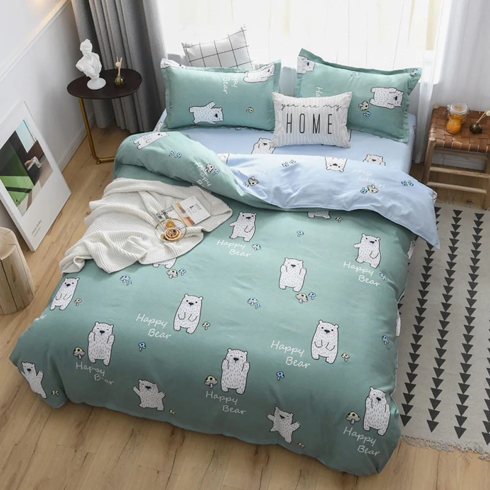 Комплект постельного белья с рисунком счастливого медведя, пододеяльник, зеленый цвет, постельное белье, один Королевский размер, креативная постельное белье, 3 шт