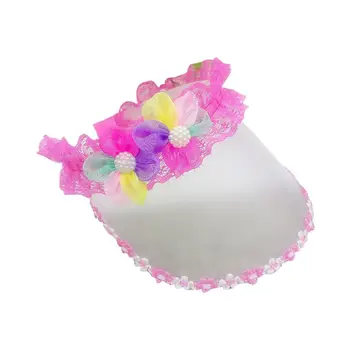 

Princess Girl Summer Transparent PVC Wide Brim Clip-On Sun Hat Ruffle Lace Imitation Pearl Rainbow Flower Empty Top Baseball Cap