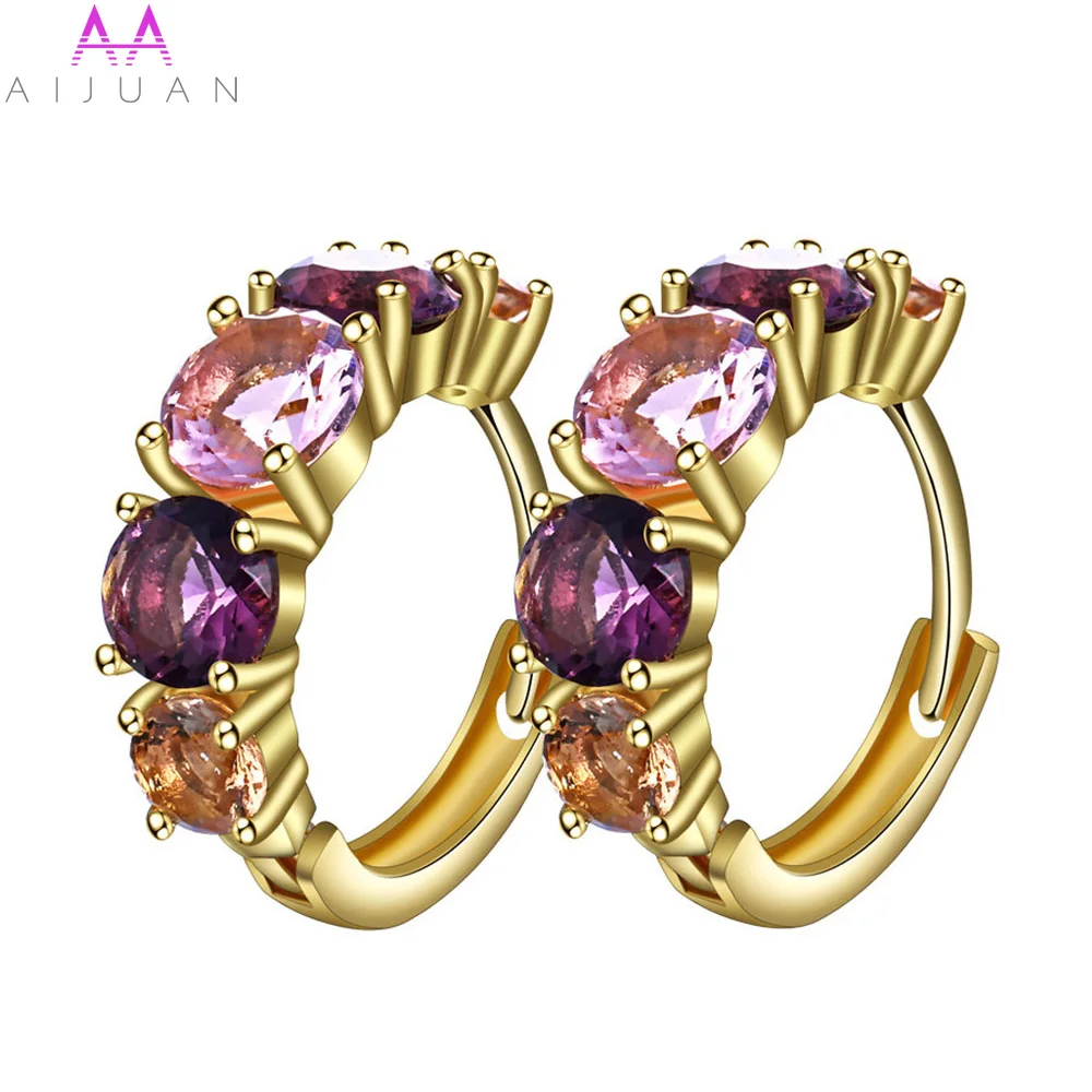 

Zircon Earrings for Women Fashion Colorful Cubic Zirconia Gold Stud Brincos Pendientes Earings Earing Brinco Kolczyki Damskie