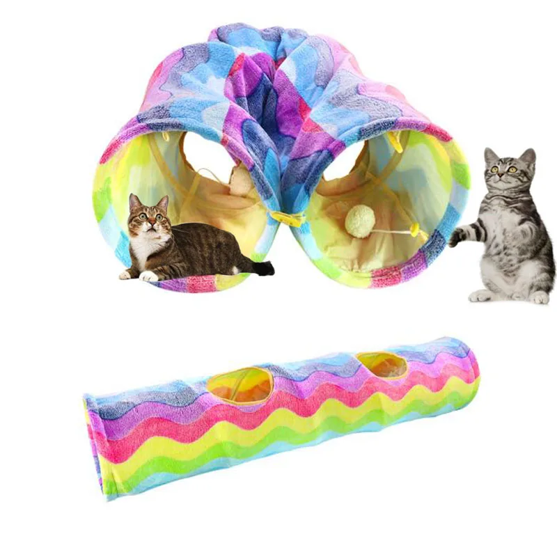 Foldable Indoor Bulk Rainbow Cat Play Tunnel Training Rabbit Funny Kitten Toy Outdoor Ring Paper Pet Cave