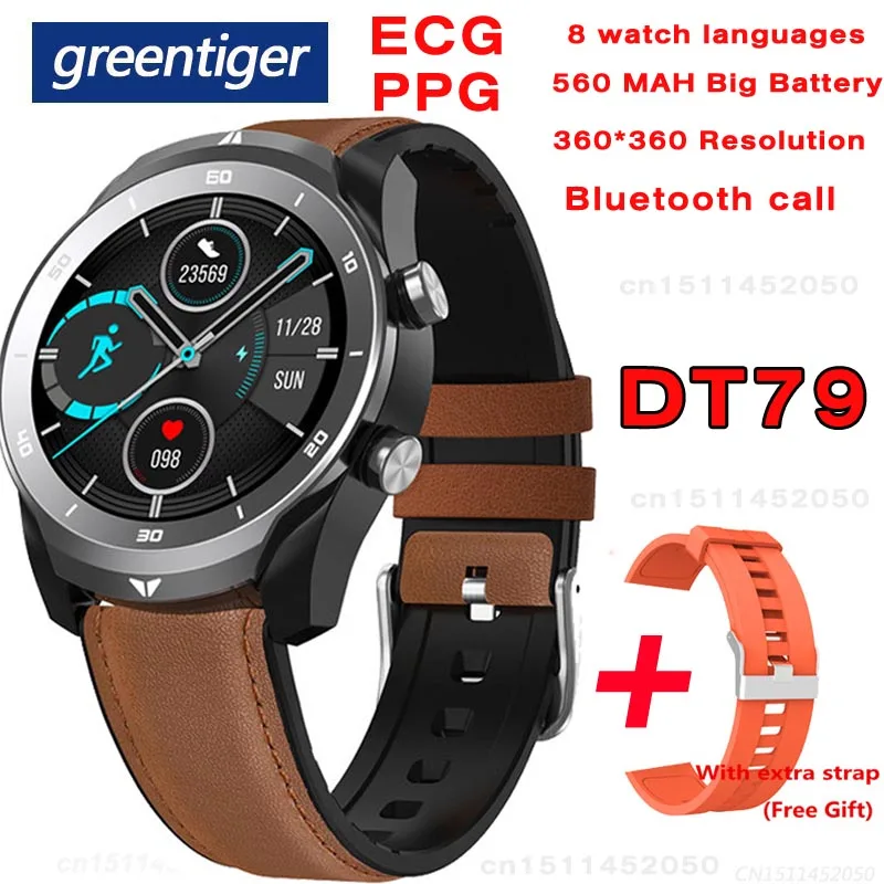 Greentiger DT79 ЭКГ Смарт часы для мужчин IP67 Водонепроницаемый Bluetooth Вызов 360*360 HD + PPG