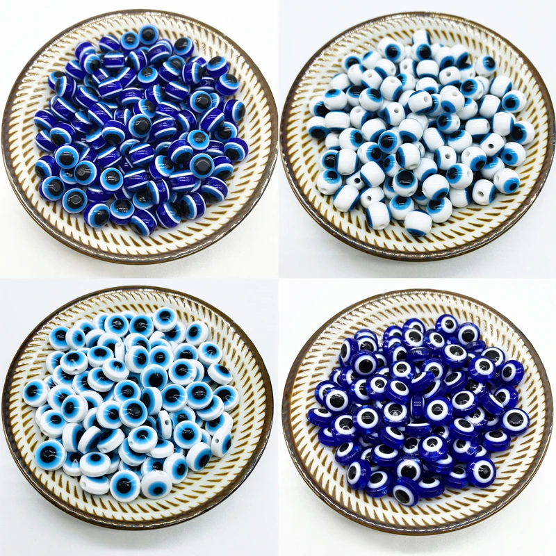 Resin Beads 6/8/10/12/14MM Round Oval Shape Evil Eye For Jewelry Making DIY Charms Bracelets Earring Pendant