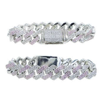 

2020 Bulk women cuban chain with rainbow cz paved hip hop bracelet bangle jewelry design for party wedding jewelry wholesale