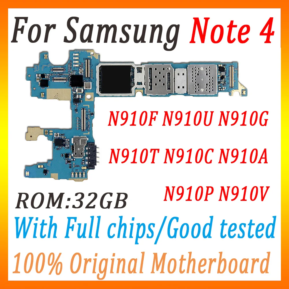 Разблокирована для samsung Galaxy note 4 N910U N910G N910F N910T N910C N910A N910P/V материнская плата 32 ГБ хорошо протестирована