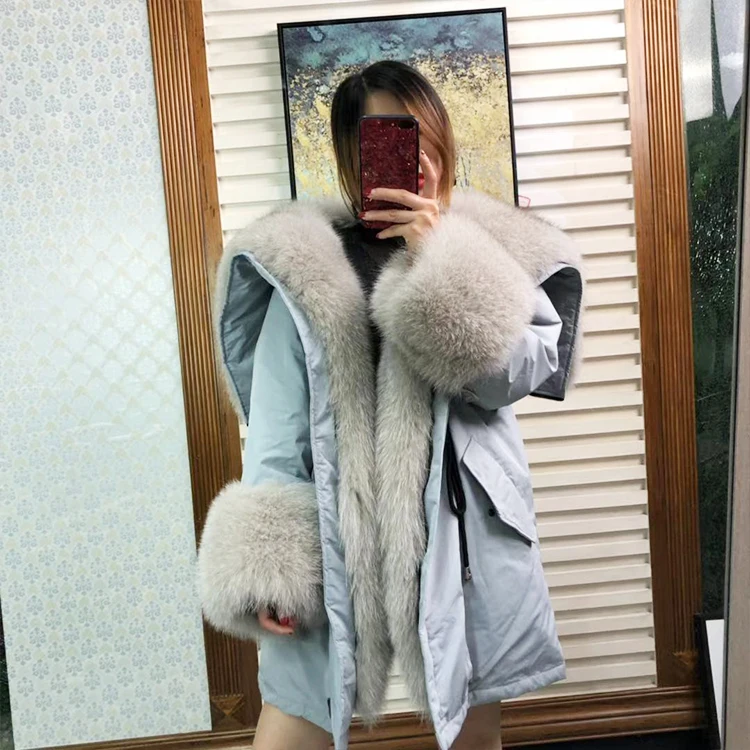 MaoMaoKong2019 длинный WnterJacket женская верхняя одежда толстые парки енот природный натуральный мех воротник пальто с капюшоном натуральный теплый лисий мех