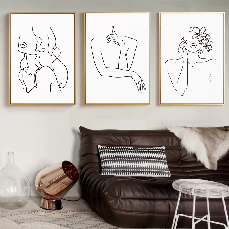 Conisi Scandinavian Style Classic Line Drawing Sexy Girl Line Canvas Paintings Wall Poster Home Decor for Bedroom Decoration
