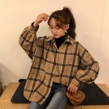 

2020 Autumn New Plaid Print Shirt For Women Korean Style Lapel Long Sleeve Single-breasted Blouse