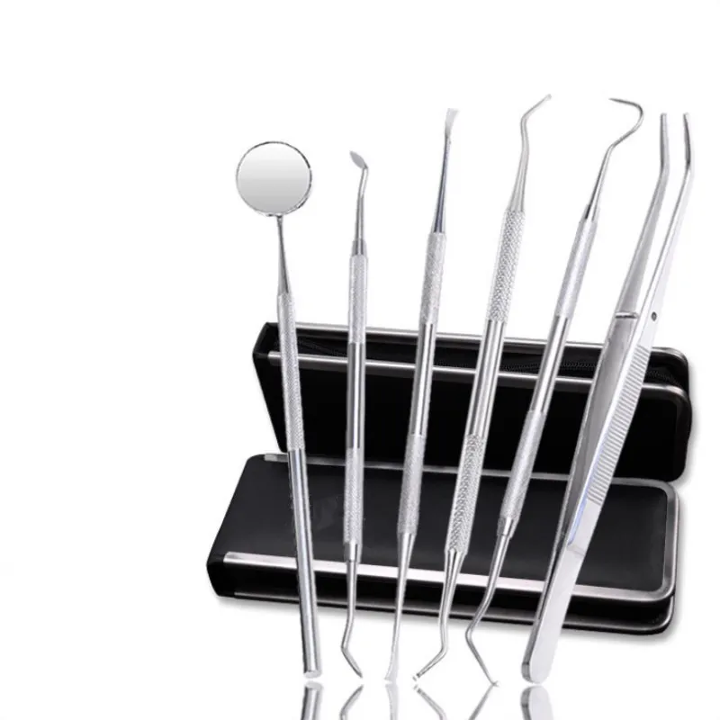 

6Pcs/Set Oral Care Dental Mouth Mirror Sickle Scaler Tweezers Probe Dentist Instrument Stainless Steel Teeth Cleaning Whitening