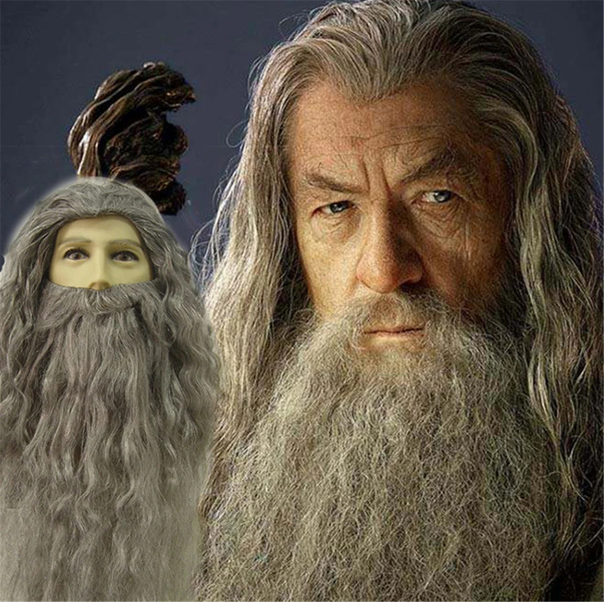 Хэллоуин Хоббит волшебник Gandalf серый длинный кудрявый парик и борода Набор косплей реквизит для костюмов для мужчин и взрослых