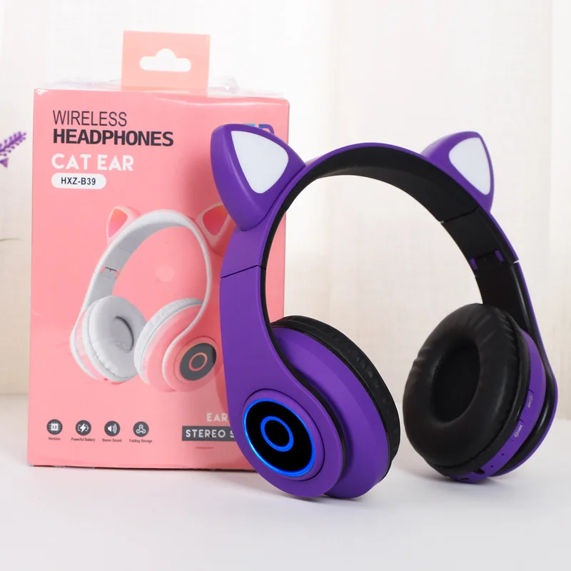Color luminous cat flash In ear Bluetooth earphone Wireless Headphones stereo Head mounted Noise reduction lovely