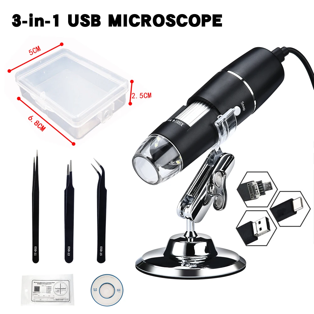 1600X 1000X USB Microscope Handheld Portable Digital Microscope USB Interface Electron Microscopes with 8 LEDs with Bracket 6