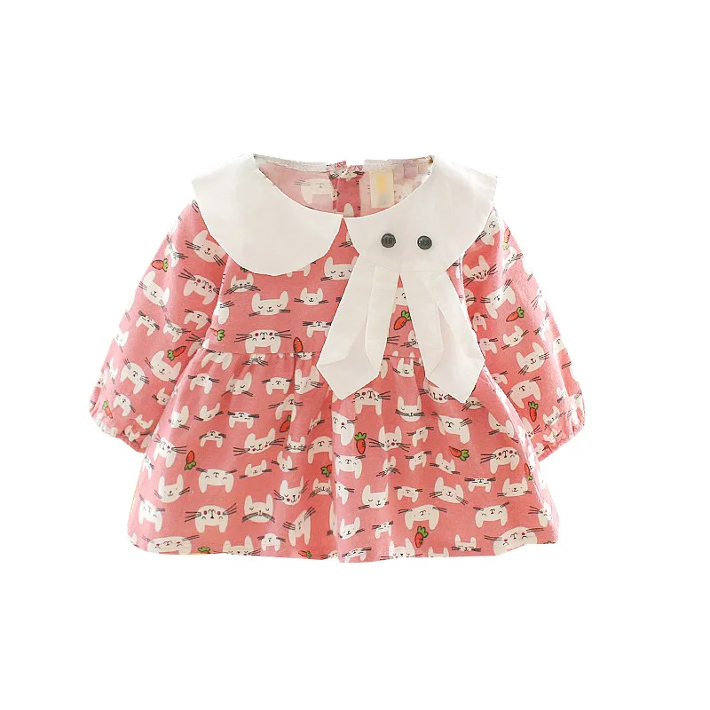 

infant baby girls full sleeve cartoon bunny print patchwork dresses kids baby girls outfits casual cute girls outwear 0-24M