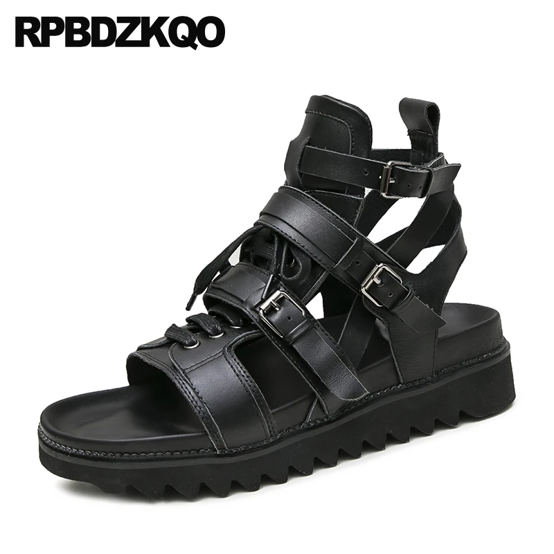 Designer Breathable Genuine Leather Black 2021 High Quality Luxury Roman Platform Shoes Flat Strap Men Gladiator Sandals Summer | Обувь