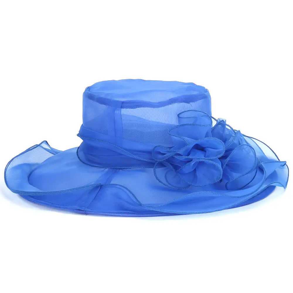 Women Sun Hat Elegant Flower Mesh Sunscreen Kentucky Derby Church Organza Purple