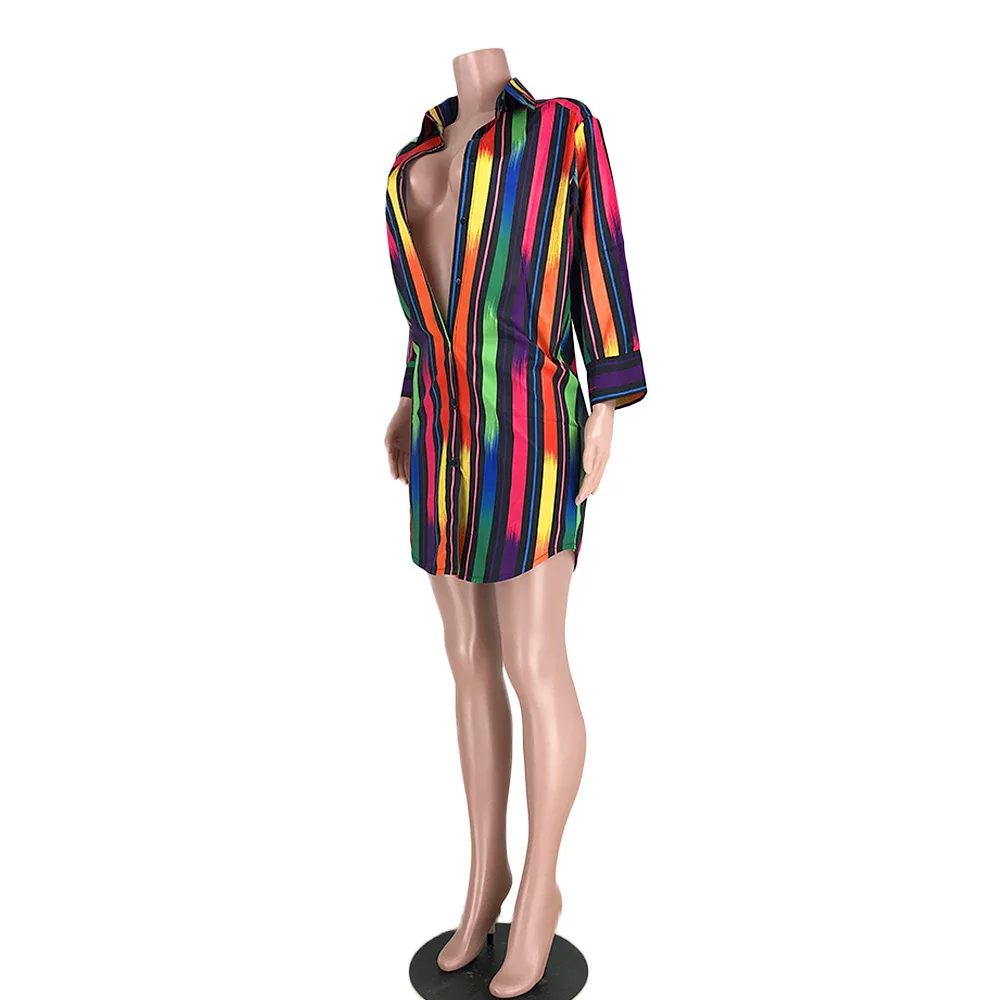 Разноцветная цветная полосатая блузка, женская летняя Осенняя Повседневная блуза с длинным рукавом и пуговицами, женские свободные блузки