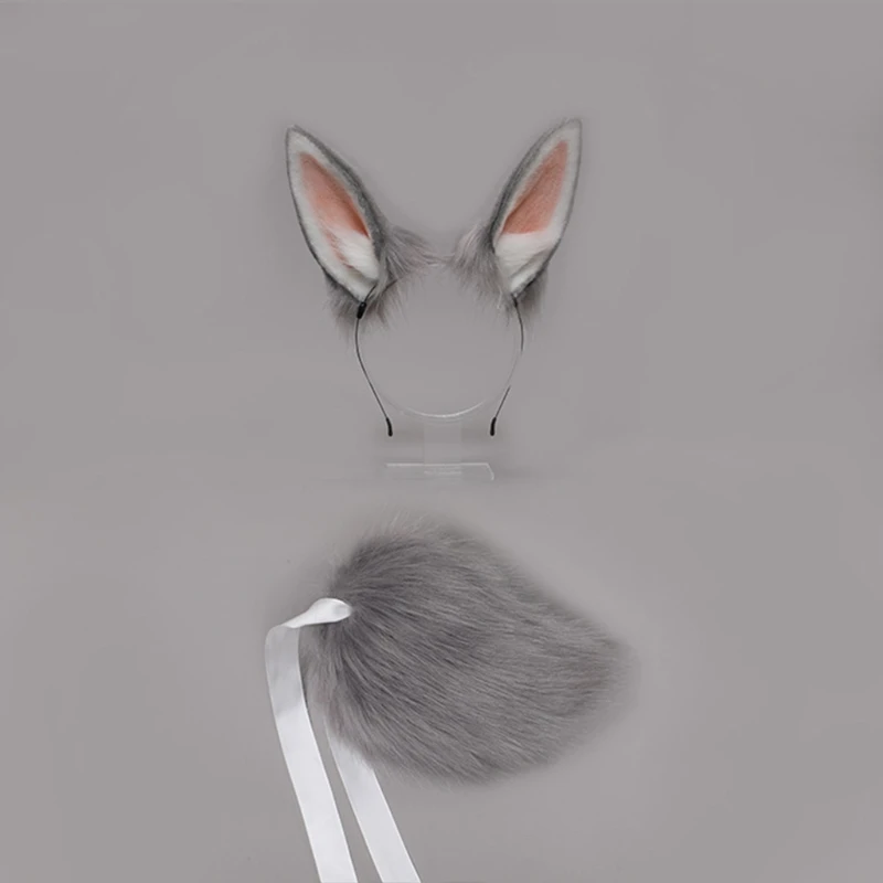 Lolita Plush Hair Hoop Rabbit Ears Headwear Tail Set Fancy Dress Cosplay Accessories anime hair accessories game cosplay props costume headband rabbit tail costume accessories