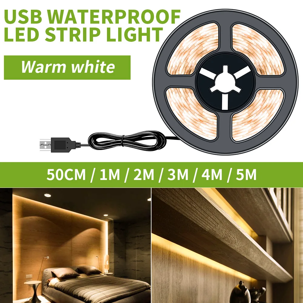 5V Tira LED Strip Lamp Kitchen Waterproof Flexible Ribbon LED Light Stripe USB Closet Cabinet Backlight Tape LED Strip Light