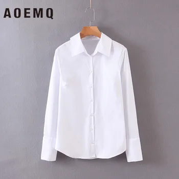 

AOEMQ Fashion Office Lady Shirts Solid Simple Beach Patry Style Shirts for Bussiness Meeting Trip Wear Women Shirts Clothing