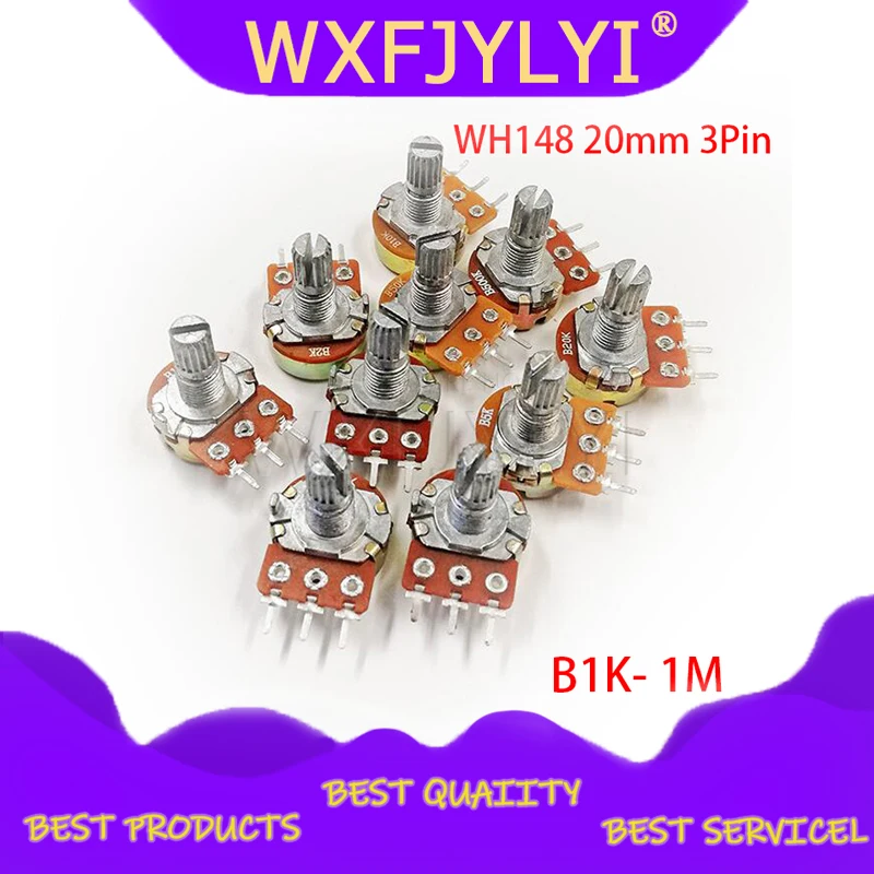 5 шт. WH148 3Pin 20 мм потенциометр B1K B2K B5K B10K B20K B50K B100K B250K B500K B1M 1K 2K 5K 10K 20K 50K 100K 250K 500K 1M |