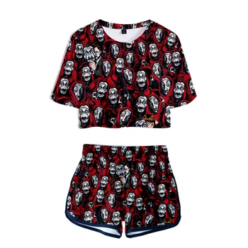 

2020 Women la case de papel two piece set New design Oversize short sleeve and Short Pants la case de papel O-neck Summer Set