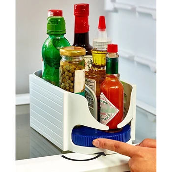 

Hot Double Roller Rotating Storage Box Kitchen Multi-Function Refrigerator Beverage Beer Rack Roto Caddy Swivel Organizer