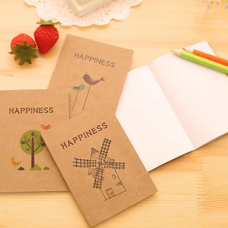 

Stationery Small Blank Book Notebook Journal Memo Tree Flowers European Retro Cute Draw Hand-Painted Graffiti Sketchbook
