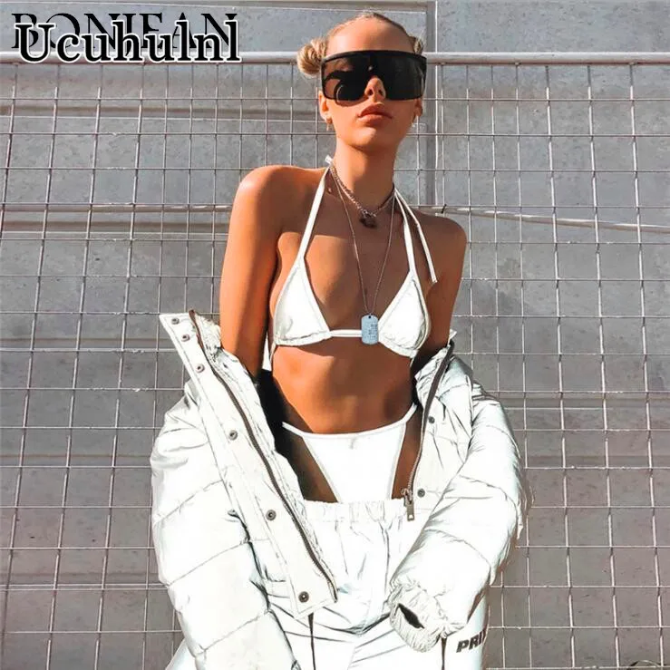 Светоотражающий укороченный топ майка Bralette со вспышкой 2019 сексуальный женский