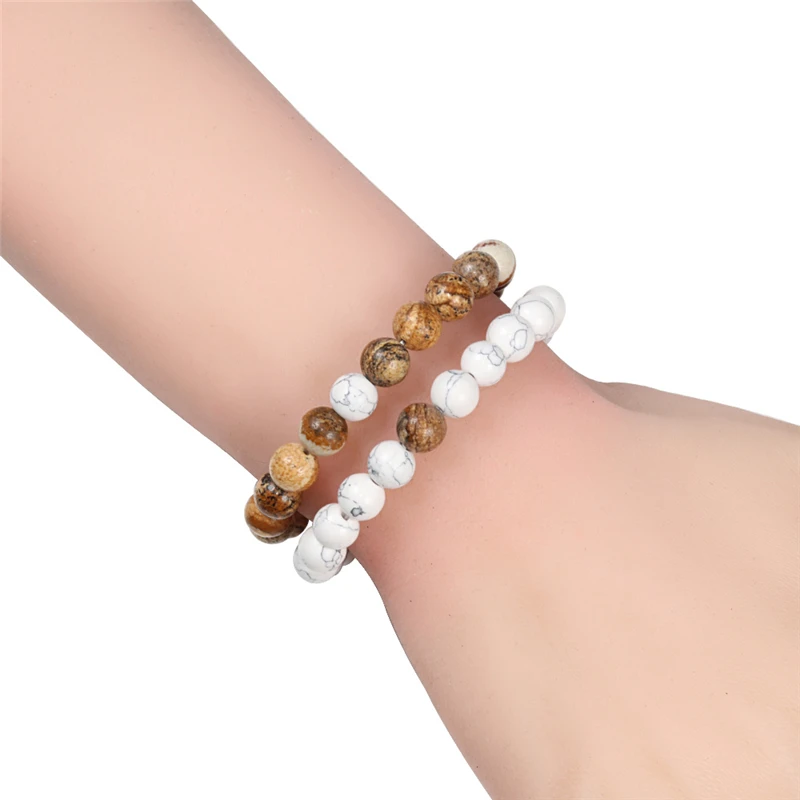 Hot 2pcs/set Tiger Eye Stone Couples Distance Bracelet Yoga Black Lava Malachite Beaded Bracelet Men Women Charm Strand Jewelry