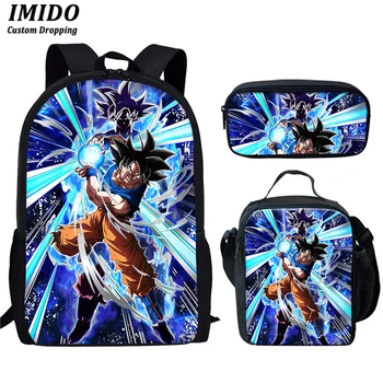 

IMIDO 3PCS/Set Cool Dragon Ball Z Super Print Students Kids Boys Anime Schoolbags DBZ Ultra Instinct Goku Children backpacks