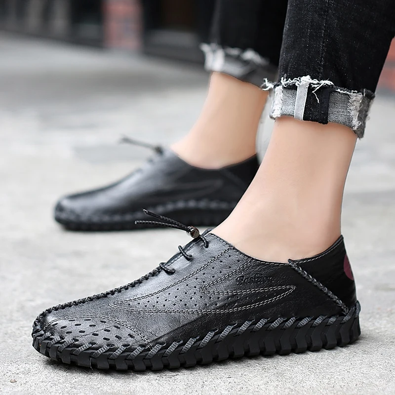 

Driving Shoes Men Breathable Slip-on Flats Loafers Handmade Comfortable genuine Leather Moccasins Boat Shoes big size 47