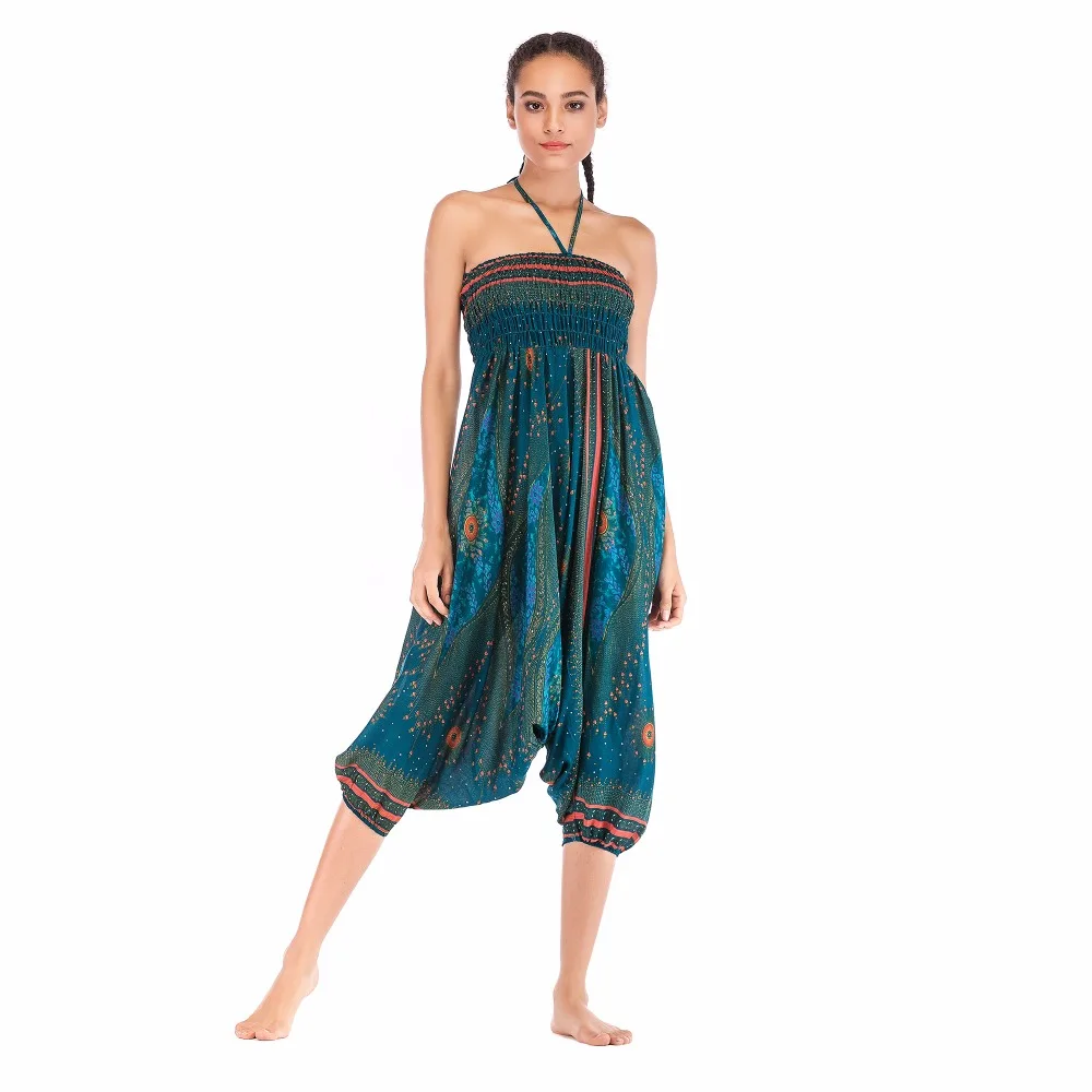 Big Peacock Eye Teal Blue jumpsuit harem pant BPEJ003 (7)