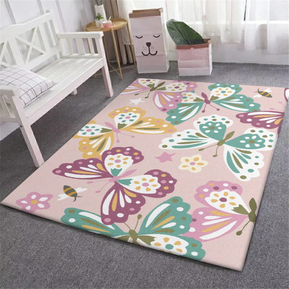 Cartoon Girl Carpet Kids Room Pink Butterfly Pattern Badroom Rug Sweet Princess Style Beside Mat Children Play Carpet Cartoon Girl Carpet Kids Room Pink Butterfly Pattern Badroom Rug Sweet Princess Style Beside Mat Children Play Carpet