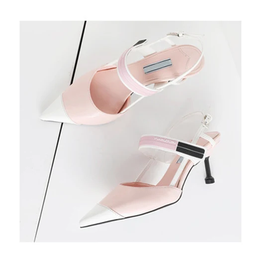 Розовый Дизайнер Корейский Slingback черное и белое сандалии с двойным ремнем закрытый носок обувь высокий каблук ремень стилет женщины насосы лето Тонкие каблуки Лето - Цвет: Розовый