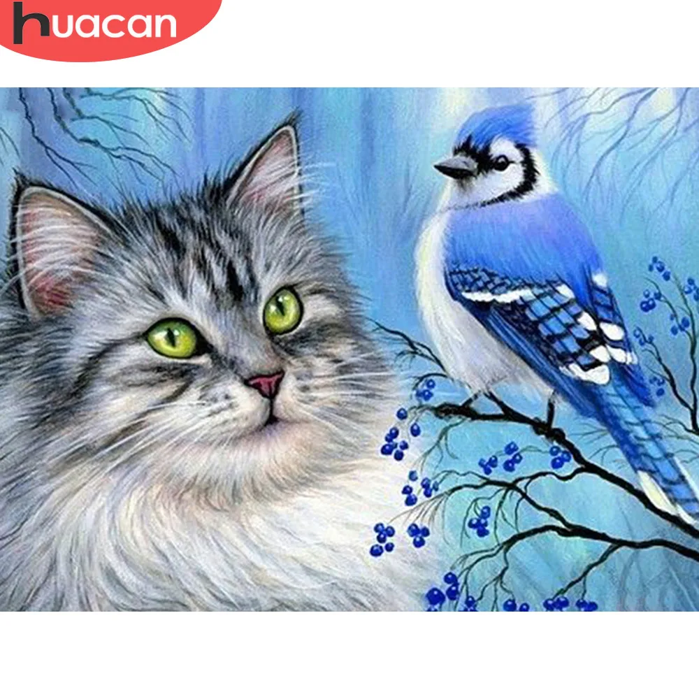 

HUACAN Diamond Painting Cat Bird Full Square Drill Home Decoration Display Rhinestone Picture Kits Embroidery