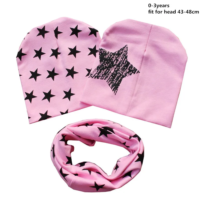 Kids Winter Hat Scarf Set Spring Autumn Star Pattern Cotton Beanies Suit 0-3 Year Baby 4-12Year Kid