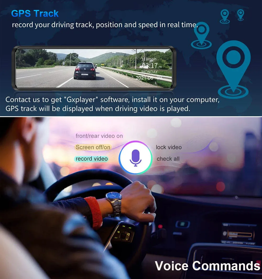 Car Dash Cam Car Backup Video HGDO M420 Rear View Mirror 4K SONY IMX415 Front Dash Cam with 2K SONY IMX335 Backup Camera Car DVR Recorder WIFI GPS 24H Monitor
