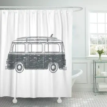 

Surfer Retro Vintage Travel Camper Van Surf Board Camp Shower Curtain Waterproof Polyester Fabric 72 x 72 Inches with Hooks