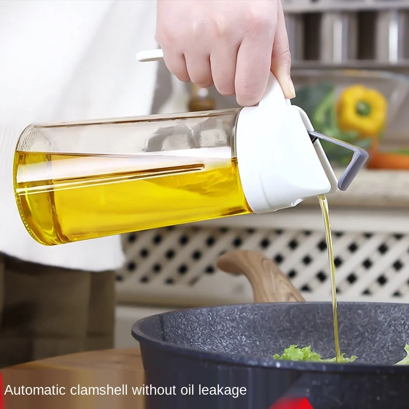 

Glass Oil Pot with Lid Household Leak-proof Oil Bottle Kitchen Automatic Opening and Closing Liquid Container Cooking Organizer