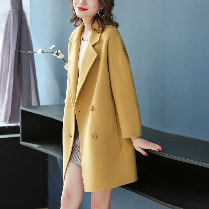 Bright yellow Зимняя Элегантная Модная одежда женское теплое шерстяное пальто двубортное синее пылевое Пальто Тренч 5 5 цветов - Цвет: Bright yellow