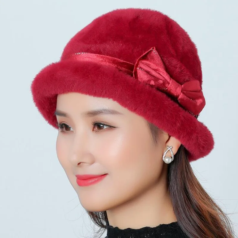 Новинка, плоская женская зимняя плюшевая шапка-ведро с бантом, одноцветная теплая меховая шапка в рыбацком стиле, теплые шапки-ведро